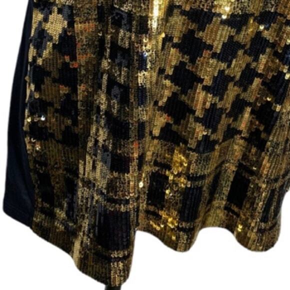 Michael Kors Women's Size Medium Blouse Black & Gold Sequins Holiday Christmas - Picture 5 of 12